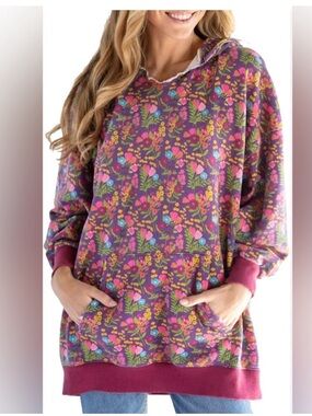 NATURAL LIFE Purple Floral Hooded Pullover Sweatshirt
